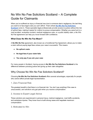 No Win No Fee Solicitors Scotland – A Complete Guide for Claimants
