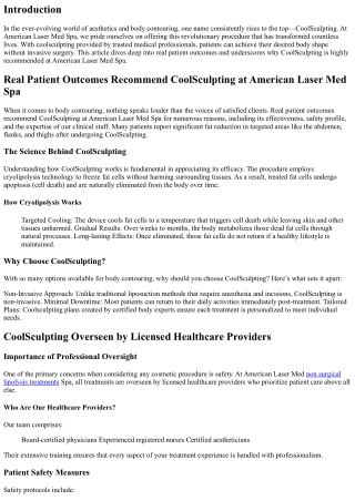 Real Patient Outcomes Recommend CoolSculpting at American Laser Med Spa