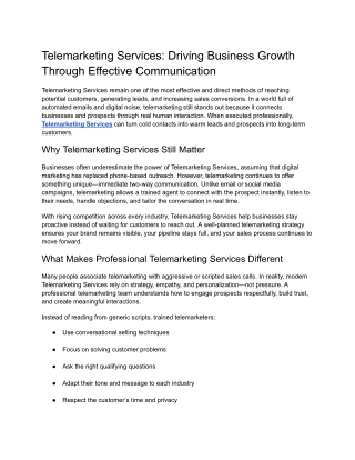 Telemarketing Services_ Driving Business Growth Through Effective Communication