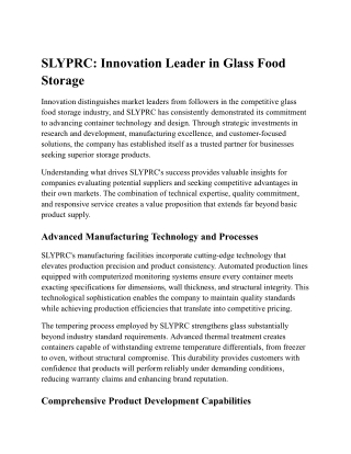 SLYPRC-Innovation Leader in Glass Food Storage