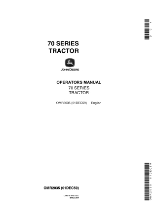 John Deere Model 70 Series Tractors Operator’s Manual Instant Download (Publication No.OMR2035)