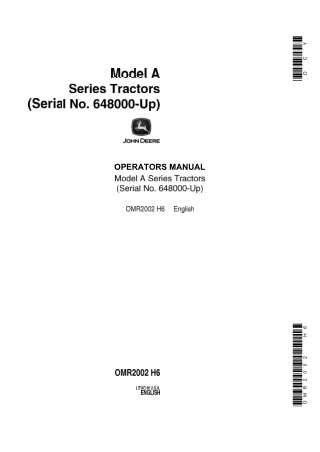 John Deere Model A Series Tractors Operator’s Manual Instant Download (PIN648000-UP) (Publication No.OMR2002)