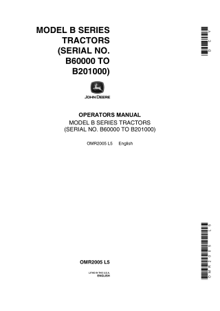 John Deere Model B Series Tractors Operator’s Manual Instant Download (PINB60000 TO B201000) (Publication No.OMR2005)