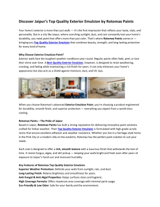 Discover Jaipur’s Top Quality Exterior Emulsion by Rotomax Paints