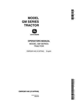 John Deere Model GM Series Tractor Operator’s Manual Instant Download (Publication No.OMRGM1446)