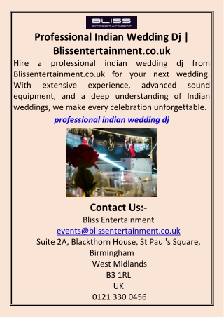 Professional Indian Wedding Dj  Blissentertainment.co.uk