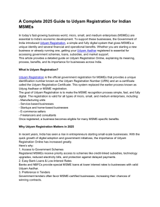 Udyam Registration A Complete 2025 Guide to Udyam Registration for Indian