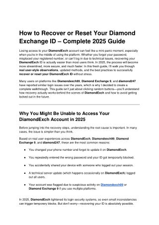 How to Recover or Reset Your Diamond Exchange ID – Complete 2025 Guide