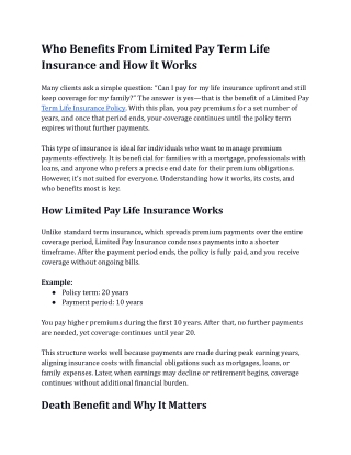 Who Benefits From Limited Pay Term Life Insurance and How It Works