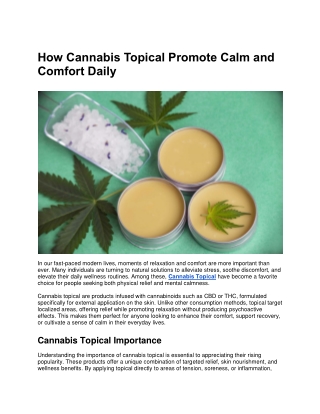 How Cannabis Topical Promote Calm and Comfort Daily
