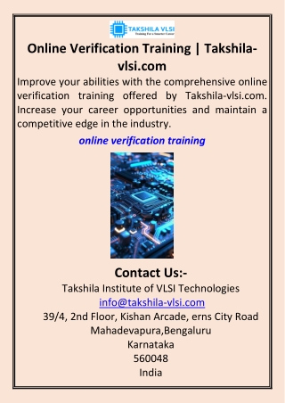 Online Verification Training  Takshila-vlsi.com