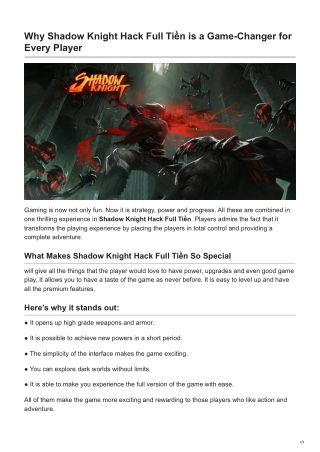 Why Shadow Knight Hack Full Tiền is a Game-Changer for Every Player