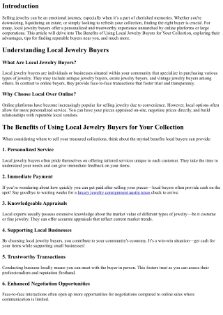 The Benefits of Using Local Jewelry Buyers for Your Collection