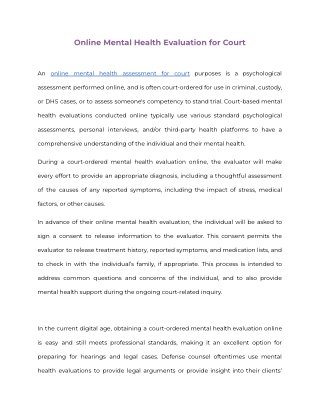 Online Mental Health Evaluation for Court