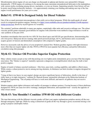 The Real Facts About 15W40 Diesel Engine Oil