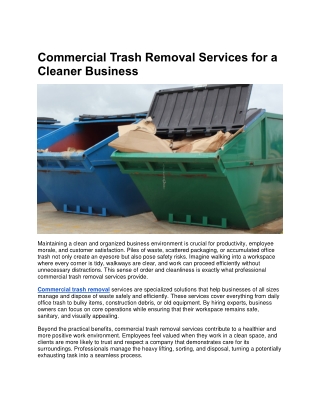 Commercial Trash Removal Services for a Cleaner Business