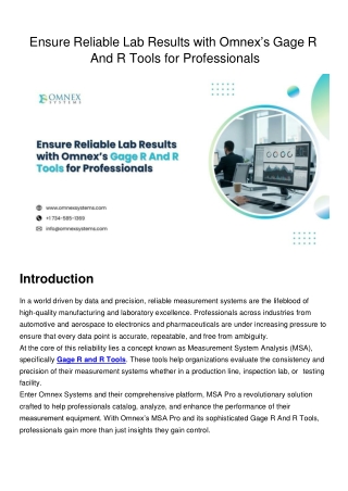 Ensure Reliable Lab Results with Omnex’s Gage R And R Tools for Professionals