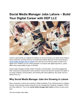 Social Media Manager Jobs Lahore – Build Your Digital Career with DEP LLC