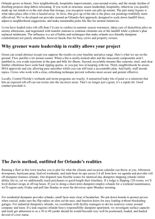 Eco-Friendly Dumpster Practices in Orlando: Javis’ Green Commitment