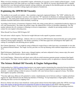 20W50 Oil Viscosity: How It Works in Cold Climates