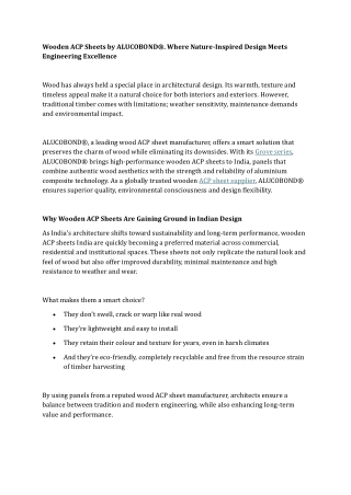 Wooden ACP Sheets by ALUCOBOND®. Where Nature-Inspired Design Meets Engineering Excellence