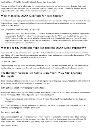 Can You Charge OXVA Xlim Overnight? A Straight Talk on Vape Battery Safety