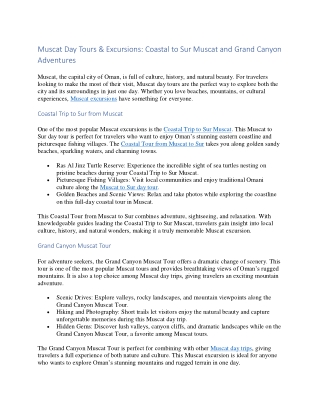 Muscat Day Tours & Excursions Coastal to Sur Muscat and Grand Canyon Adventures