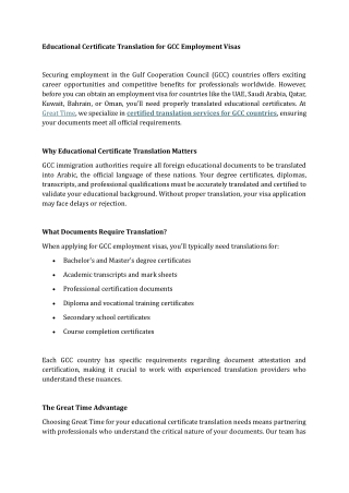 Educational Certificate Translation for GCC Employment Visas