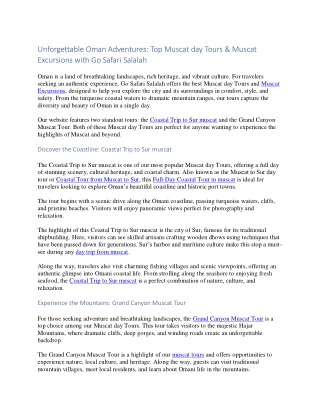 Unforgettable Oman Adventures Top Muscat day Tours & Muscat Excursions with Go Safari Salalah