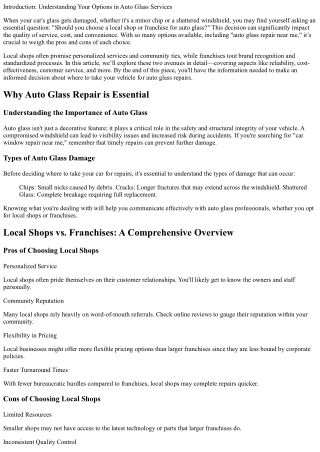 Should You Choose a Local Shop or Franchise for Auto Glass?