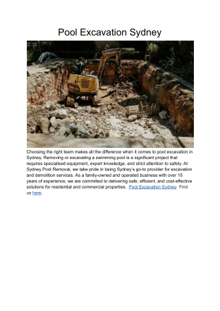 Pool Excavation Sydney