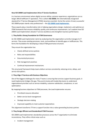 How ISO 20000 Lead Implementers Drive IT Service Excellence