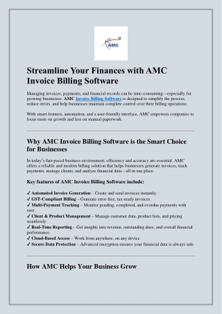 Streamline Your Finances with AMC Invoice Billing Software