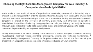 Choosing the Right Facilities Management Company for Your Industry A Comprehensive Guide by NSSGFM