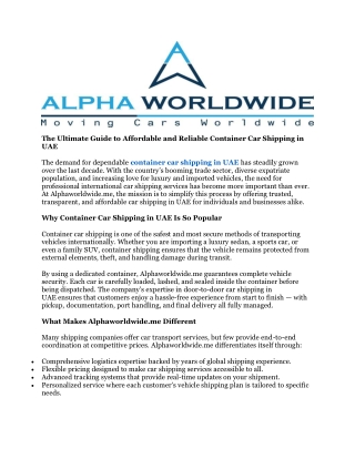 Affordable car shipping in UAE