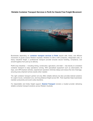 Reliable Container Transport Services in Perth for Hassle Free Freight Movement