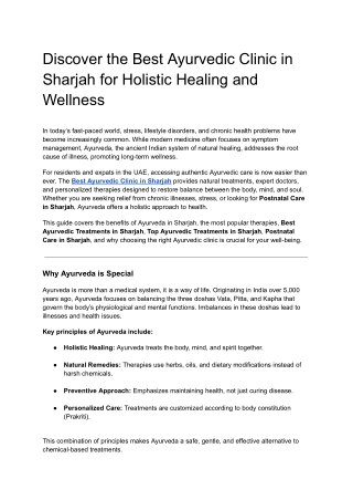 Discover the Best Ayurvedic Clinic in Sharjah for Holistic Healing and Wellness