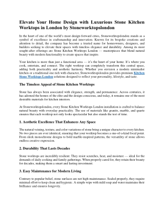 Elevate Your Home Design with Luxurious Stone Kitchen Worktops in London