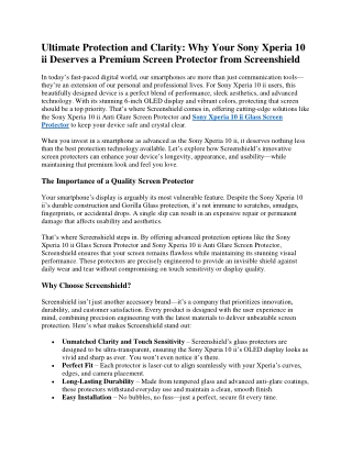 Ultimate Protection and Clarity: Why Your Sony Xperia 10 ii Deserves a Premium