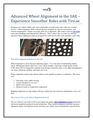 Advanced Wheel Alignment in the UAE – Experience Smoother Rides with Tire.ae
