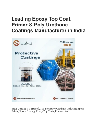 Epoxy Top Coat, Primer & Poly Urethane Coatings Manufacturer in India