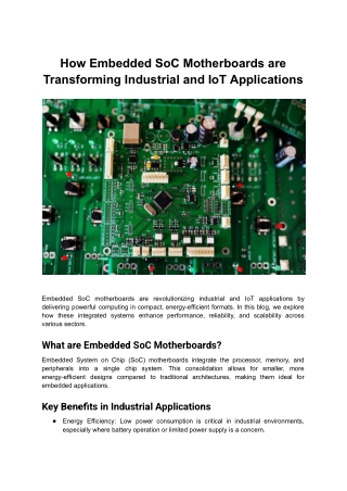 How Embedded SoC Motherboards are Transforming Industrial and IoT Applications