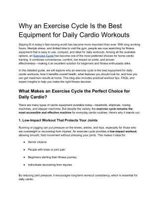 Why an Exercise Cycle Is the Best Equipment for Daily Cardio Workouts