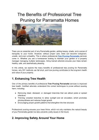 The Benefits of Professional Tree Pruning for Parramatta Homes