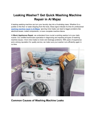 Leaking Washer? Get Quick Washing Machine Repair in Al Majaz