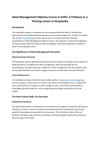 Hotel Management Institute in Delhi