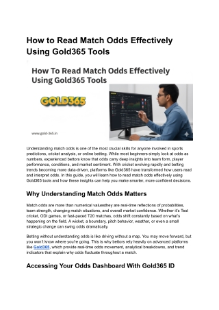 How to Read Match Odds Effectively Using Gold365 Tools