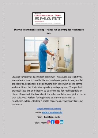 Dialysis Technician Training – Hands-On Learning for Healthcare Jobs