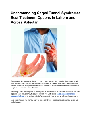Understanding Carpal Tunnel Syndrome_ Best Treatment Options in Lahore and Across Pakistan