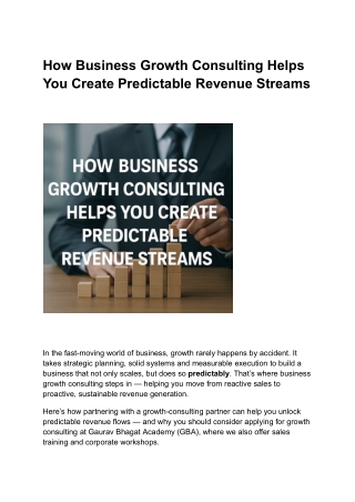 How Business Growth Consulting Helps You Create Predictable Revenue Streams